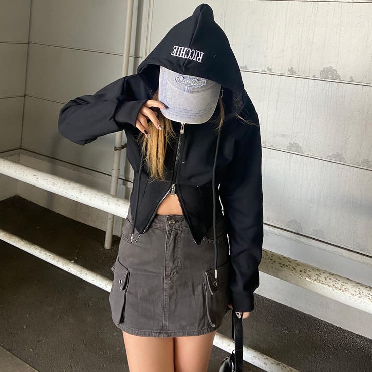 ブラック | リブ切替ショートパーカー | non-hedge 