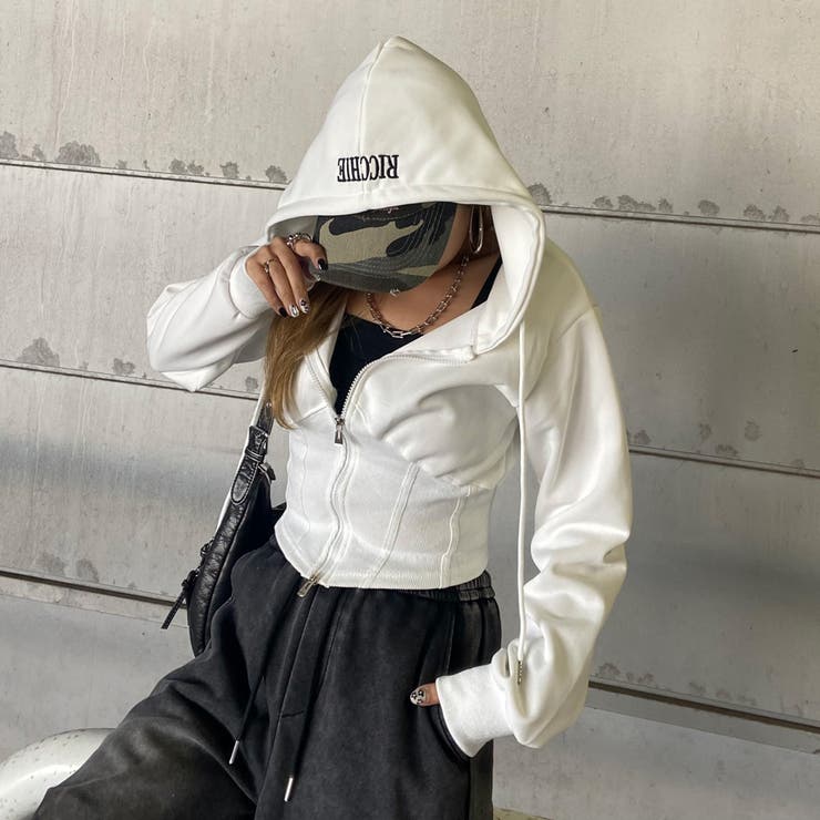 オフホワイト | リブ切替ショートパーカー | non-hedge 