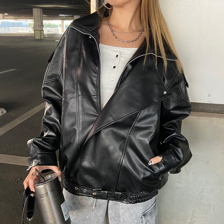 ビッグ合成皮革ライダースジャケット | non-hedge  | 詳細画像12 