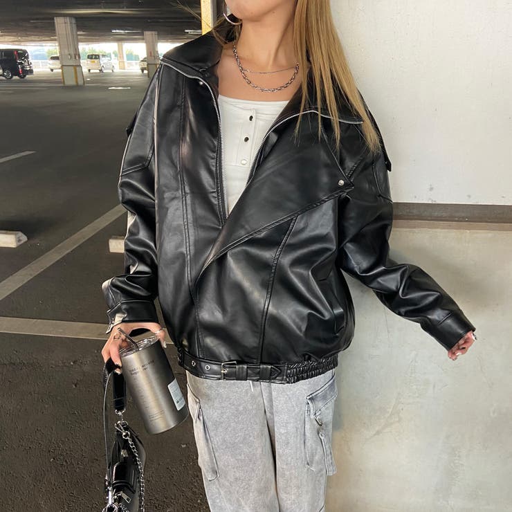 ビッグ合成皮革ライダースジャケット | non-hedge  | 詳細画像13 