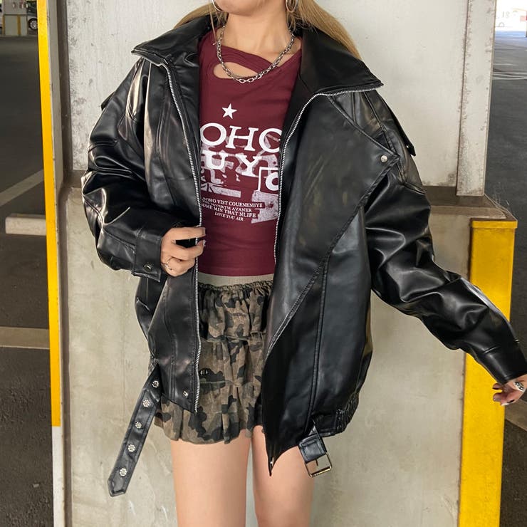 ビッグ合成皮革ライダースジャケット | non-hedge  | 詳細画像14 