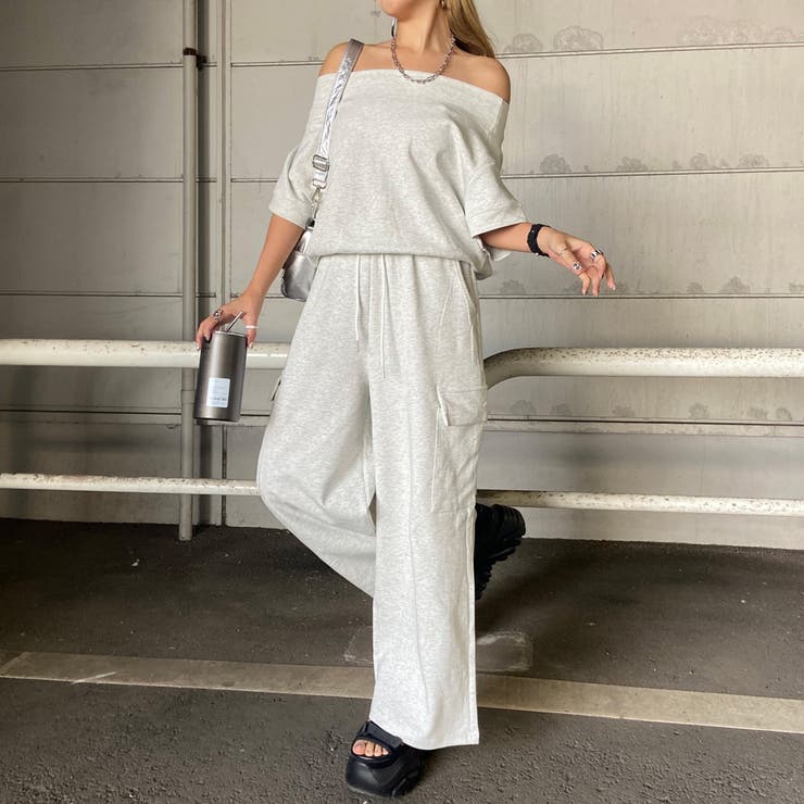 オートミール | オフショルプルオーバー・カーゴパンツセットアップ | non-hedge 