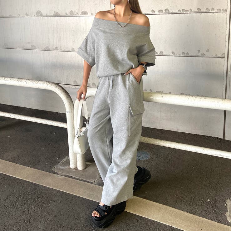 グレー | オフショルプルオーバー・カーゴパンツセットアップ | non-hedge 