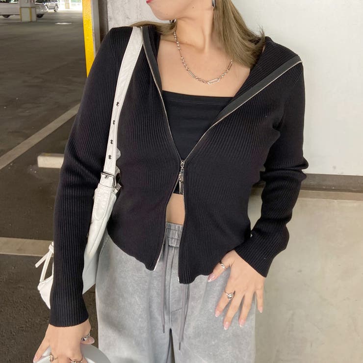 ブラック | リブフードWZIPトップス | non-hedge 