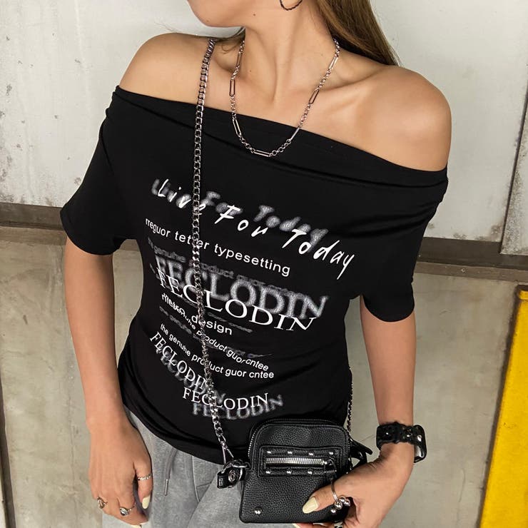 ブラック | オフショルサイドドロストTシャツ | non-hedge 