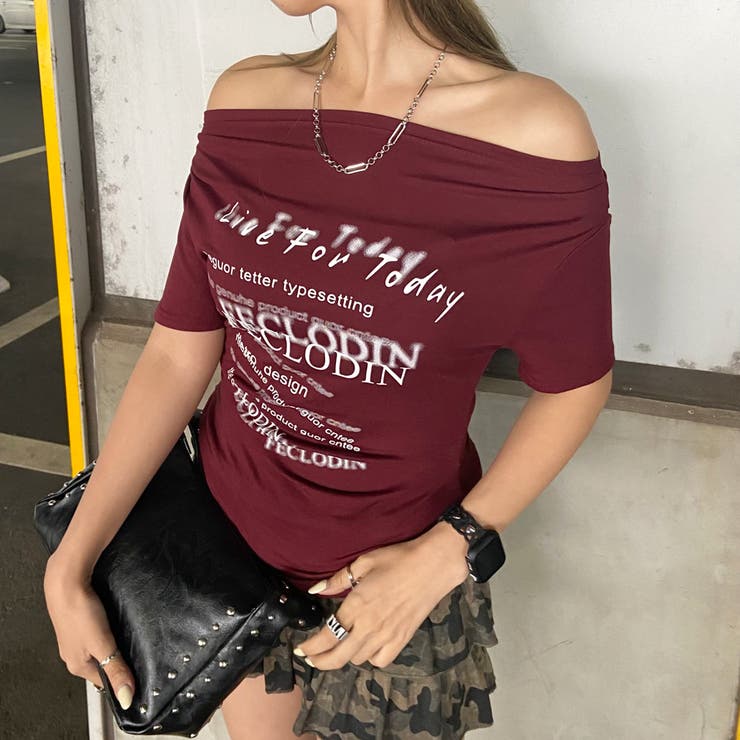 ボルドー | オフショルサイドドロストTシャツ | non-hedge 