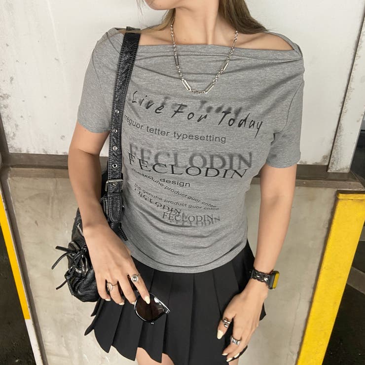 グレー | オフショルサイドドロストTシャツ | non-hedge 