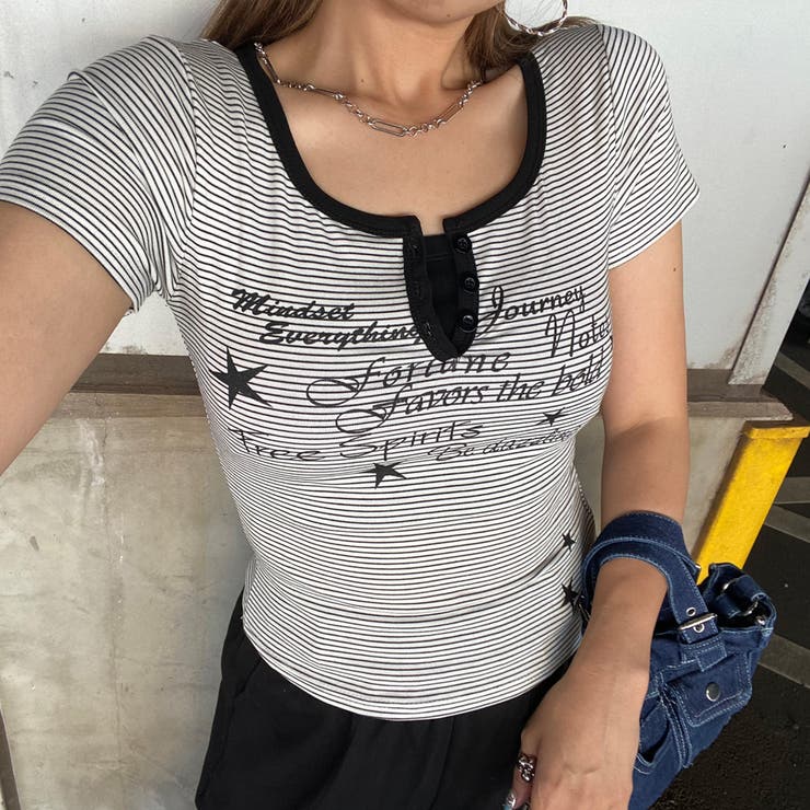 オフホワイト | ボーダースターロゴTシャツ | non-hedge 