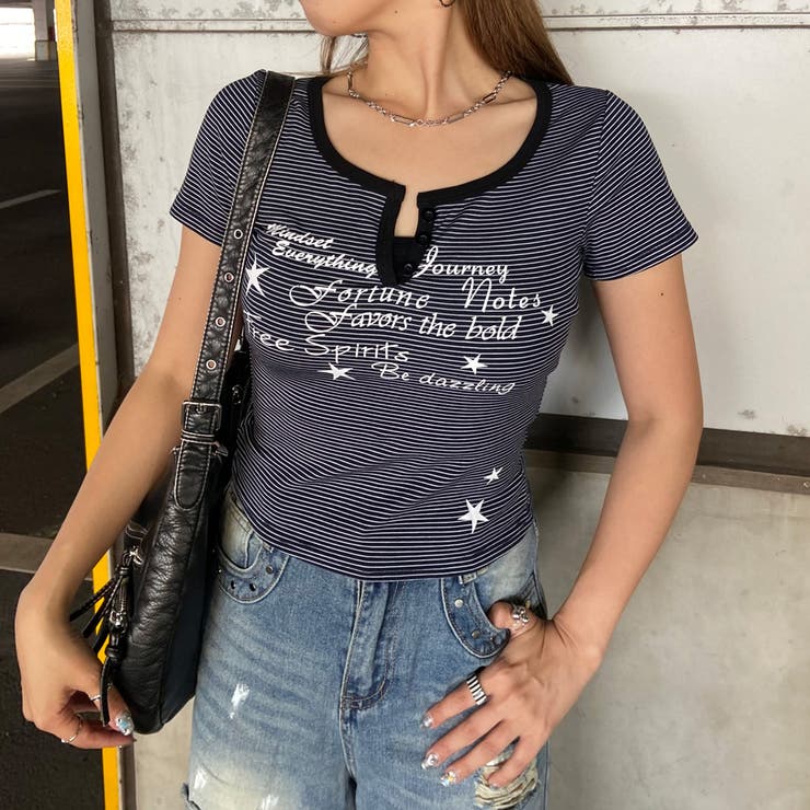 ネイビー | ボーダースターロゴTシャツ | non-hedge 