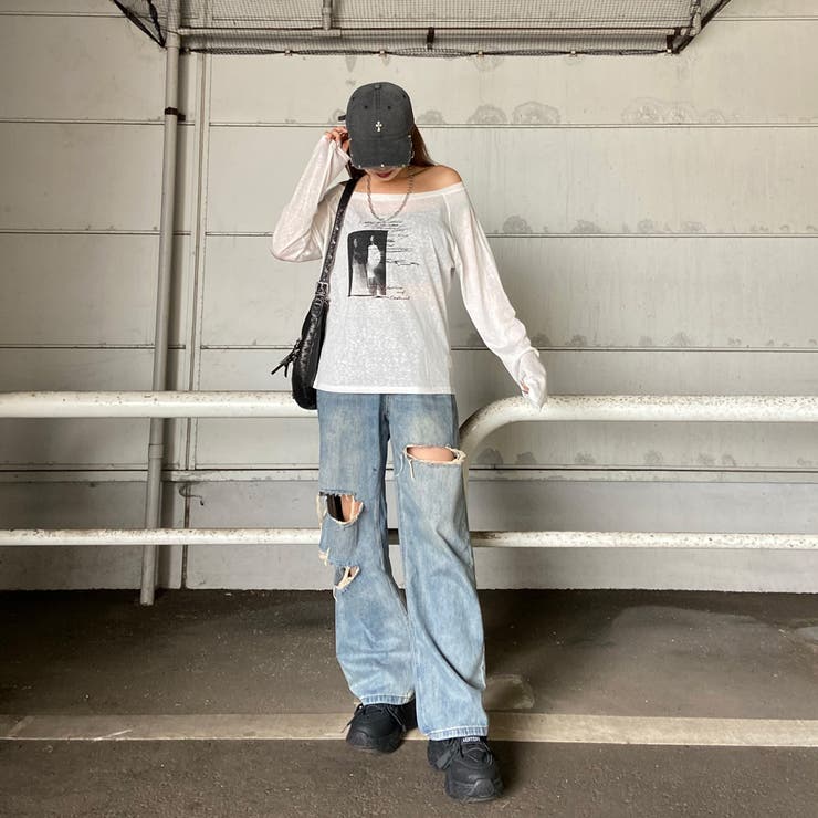 オフショルダースラブ転写Tシャツ | non-hedge  | 詳細画像14 