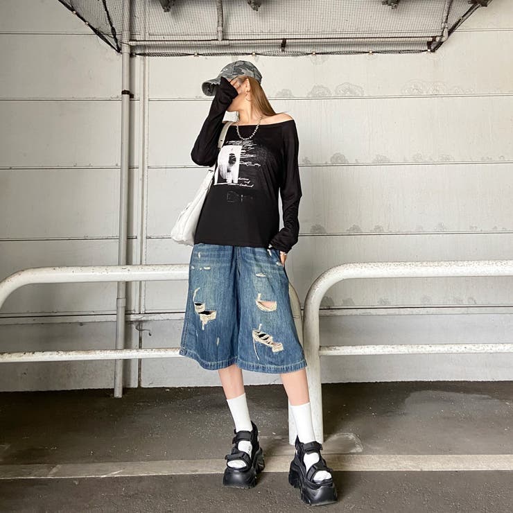オフショルダースラブ転写Tシャツ | non-hedge  | 詳細画像2 