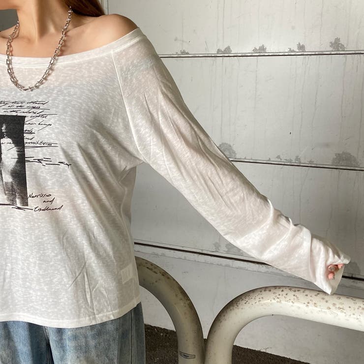 オフショルダースラブ転写Tシャツ | non-hedge  | 詳細画像25 
