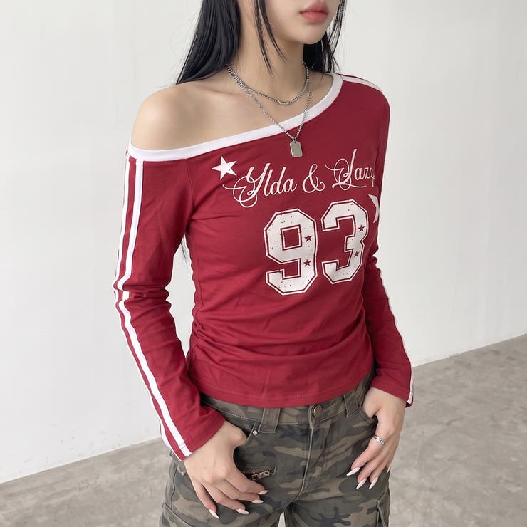 レッド | ラインオフショルダーTシャツ | non-hedge 