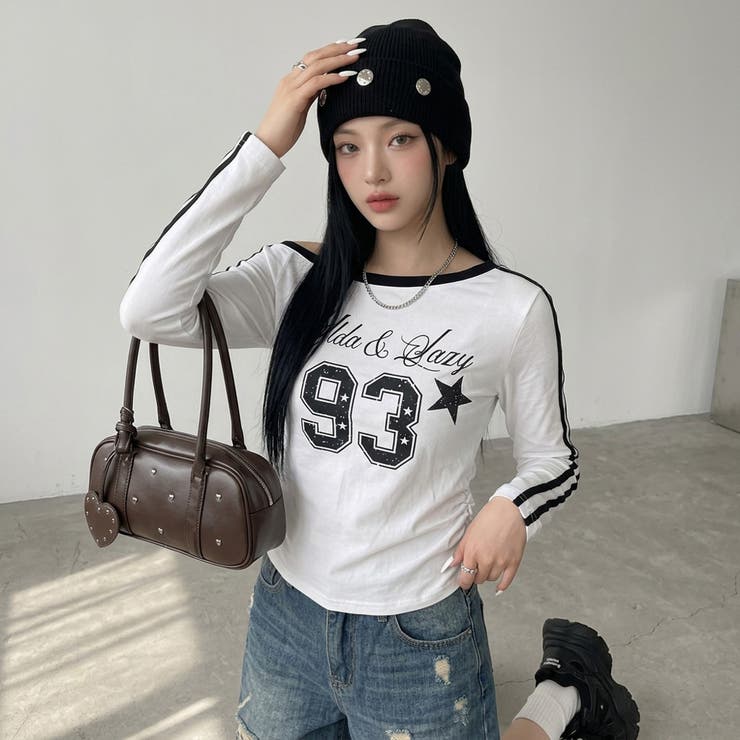 オフホワイト | ラインオフショルダーTシャツ | non-hedge 