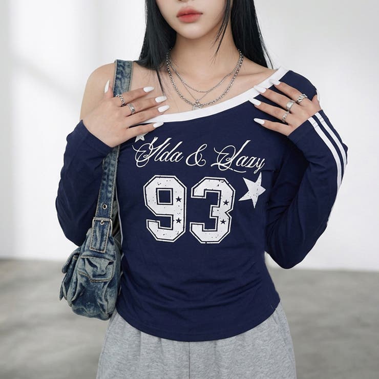ネイビー | ラインオフショルダーTシャツ | non-hedge 