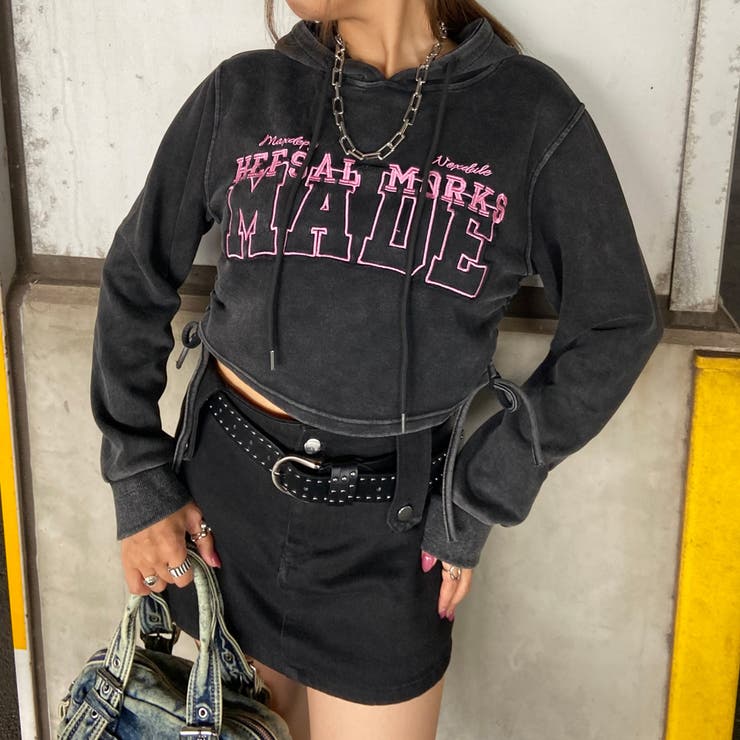 チャコール | ブリーチロゴ刺繍フードプルオーバー | non-hedge 