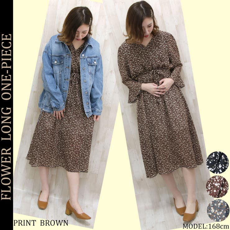 美品 PINORE ピノーレ ロングワンピース シフォン 花柄 タック 42 美品 PINORE ピノーレ ロングワンピース シフォン 花柄 タック