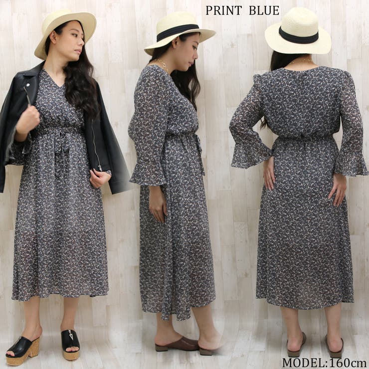 美品 PINORE ピノーレ ロングワンピース シフォン 花柄 タック 42 美品 PINORE ピノーレ ロングワンピース シフォン 花柄 タック