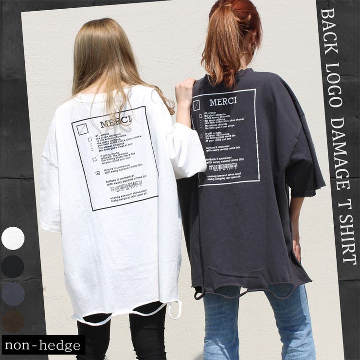 バックロゴダメージTシャツ レディース ファッション[品番
