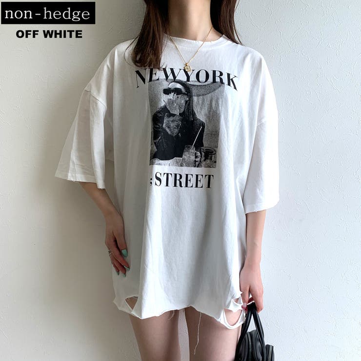 オフホワイト | ダメージ転写プリントTシャツ レディース ファッション | non-hedge 