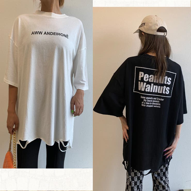 ダメージロゴTシャツ[品番：NHGW0002672]｜non-hedge （ノンヘッジ）のレディースファッション通販｜SHOPLIST（ショップリスト）