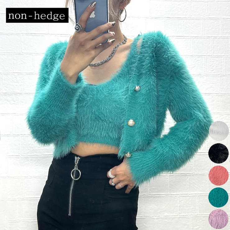 シャギーニットカーディガン・キャミソールセット[品番：NHGW0002990