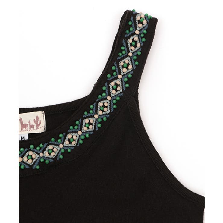 ネイビー ビーズ装飾 タンクトップ　美トップス ネイビー ビーズ装飾 タンクトップ 美トップス ネイビー ビーズ