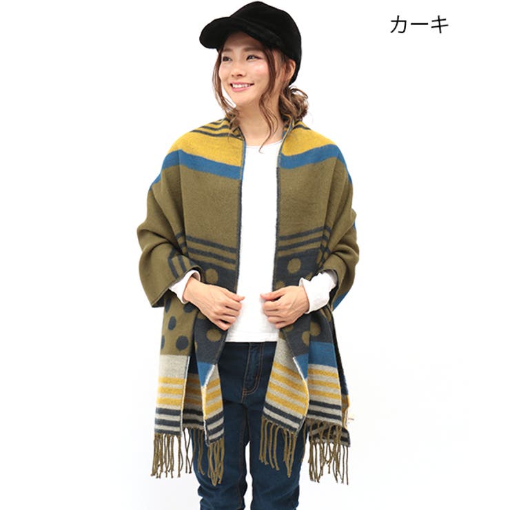 【新品・タグ付き】TICCA ティッカ フリンジポンチョストール アンゴラ混 チチカカ ドットボーダーストール zgwcbb7017 レディース[品番