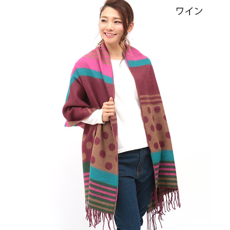 【新品・タグ付き】TICCA ティッカ フリンジポンチョストール アンゴラ混 チチカカ ドットボーダーストール zgwcbb7017 レディース[品番