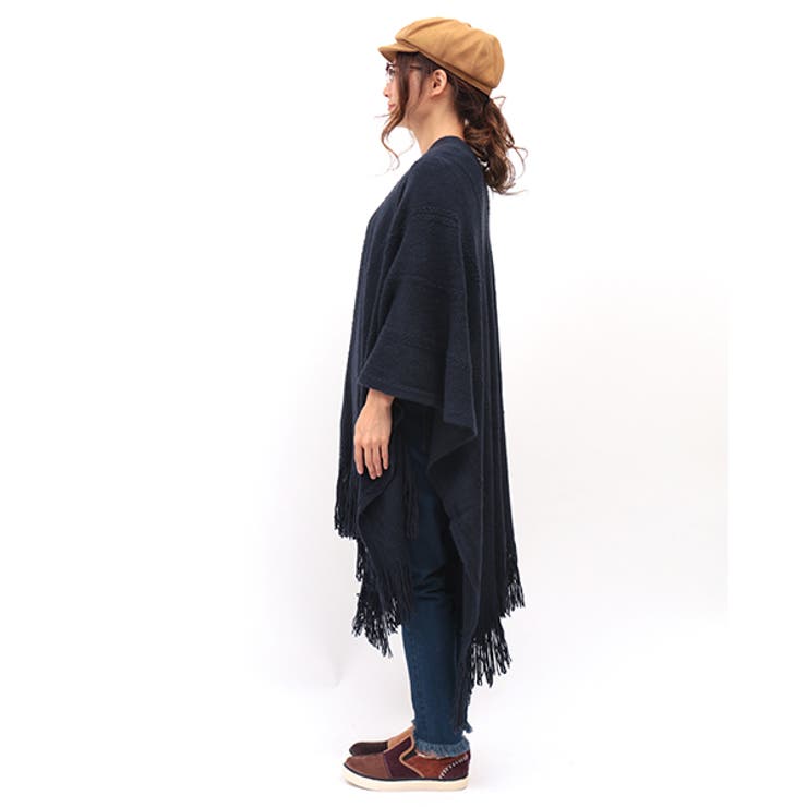 t.bグレー ポンポン付き ニットショール マフラー付ウール混ボートネックニット | レディース