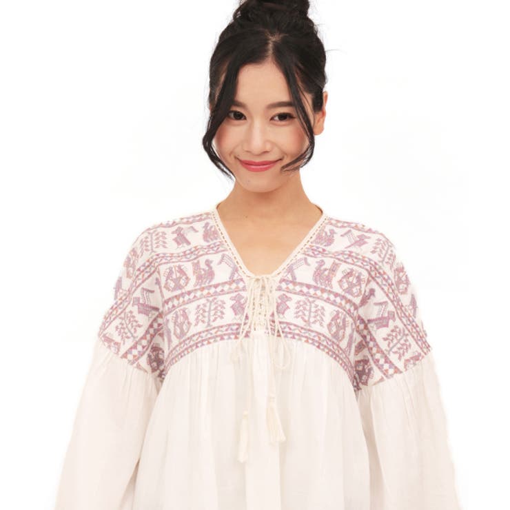 チチカカ tシャツ グアテマラ凧揚げスリーブ刺繍Tシャツ