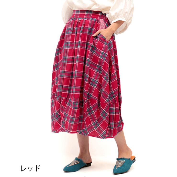 日本未入荷 CHUU★チェックシャーリングバルーンスカート スカート チチカカ ガーゼチェックバルーンスカート[品番
