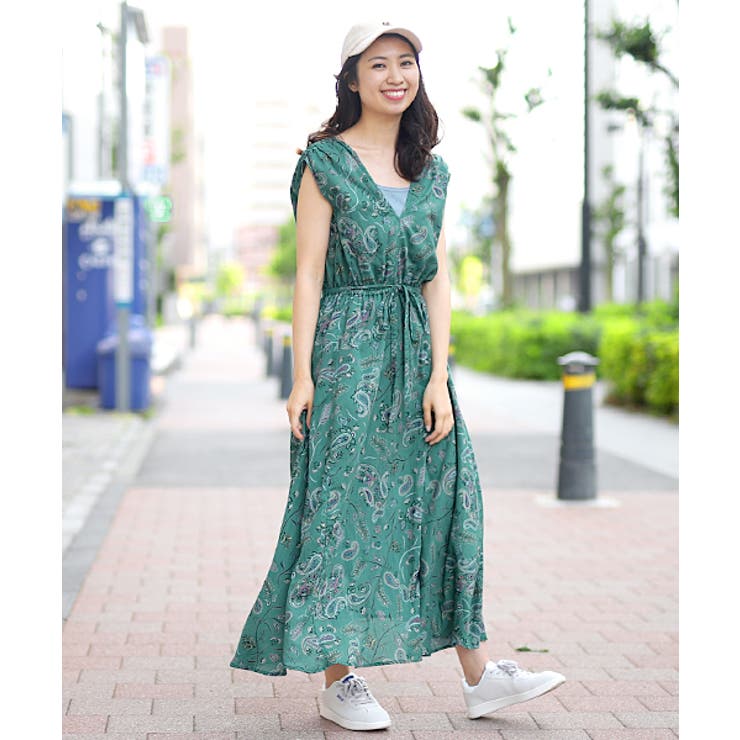 HKペイズリープリントワンピース NEWYORKER ワンピース ドットペイズリープリント 7分袖