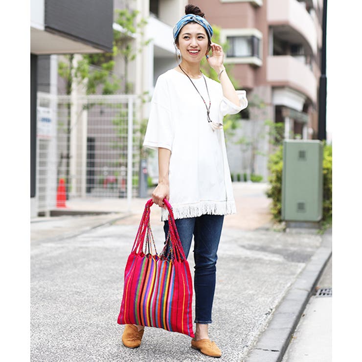 最先端 トップス ヘムフリンジチュニックTシャツ[品番 チチカカ トップス
