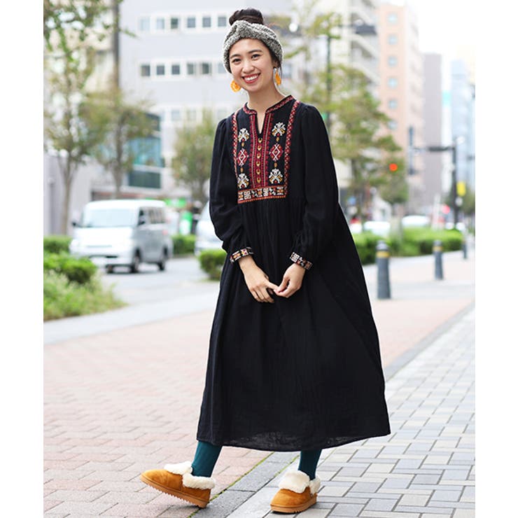 【CHICLINE 】華やかな刺繍ワンピース 刺繍チャイナ風シースルーワンピース br48-27 – Q'e