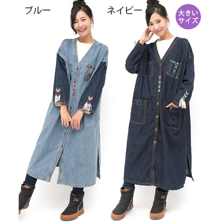 大きいサイズ チチカカ グアテマラ刺繍デニム[品番：TTKW0006098