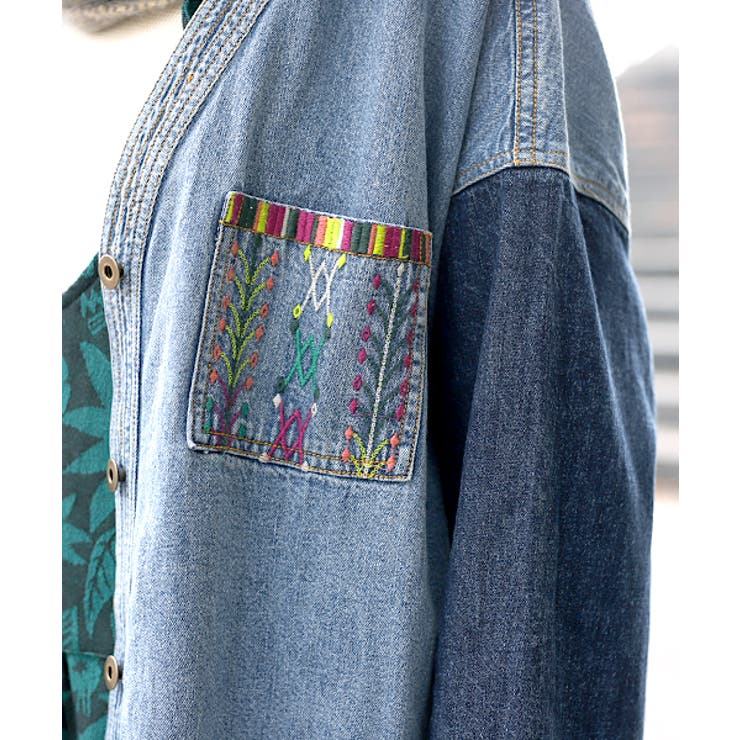 大きいサイズ チチカカ グアテマラ刺繍デニム[品番：TTKW0006098