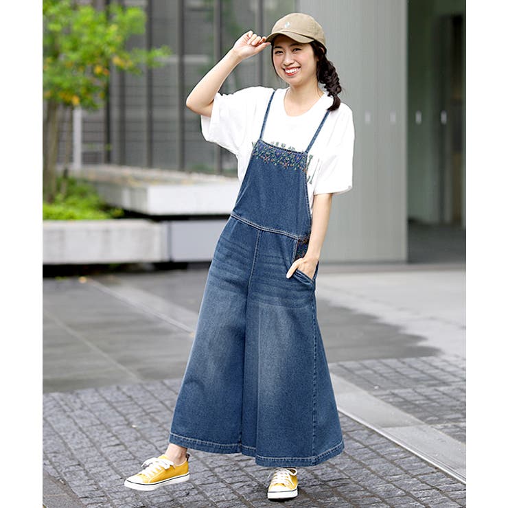 20-60代からのファッション通販  サロペットパンツ デニムパンツ ワイド[品番：TTKW0006511 サロペット・オーバーオール・オールインワン