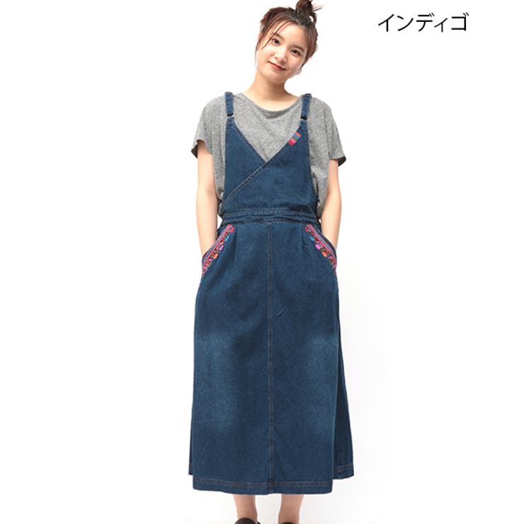 チャムラ刺繍デニムサロペスカート