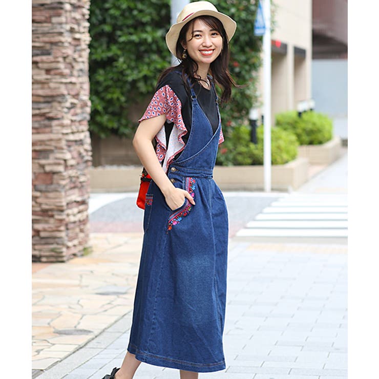 チャムラ刺繍デニムサロペスカート