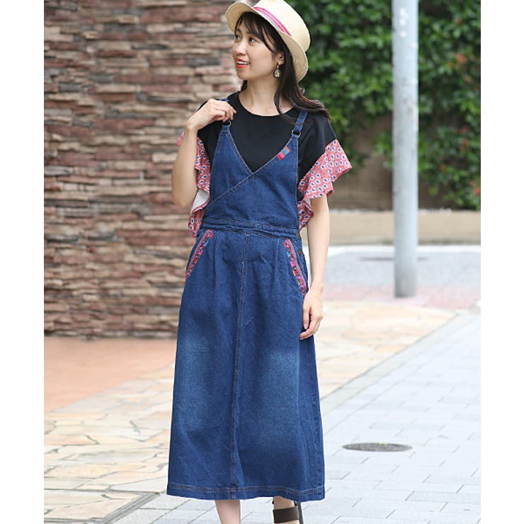 チャムラ刺繍デニムサロペスカート