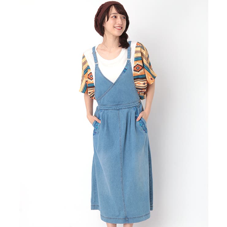 チャムラ刺繍デニムサロペスカート