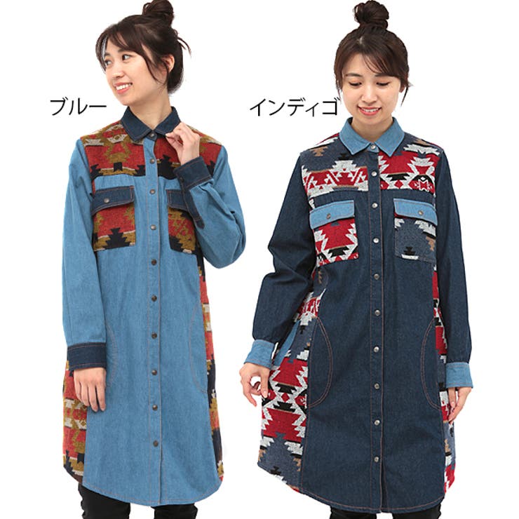 BIue Trick 羽織れるワンピースインディゴパッチワーク（Ｍサイズ） シャツワンピース 羽織り はおり[品番：TTKW0008390]｜チチカカ