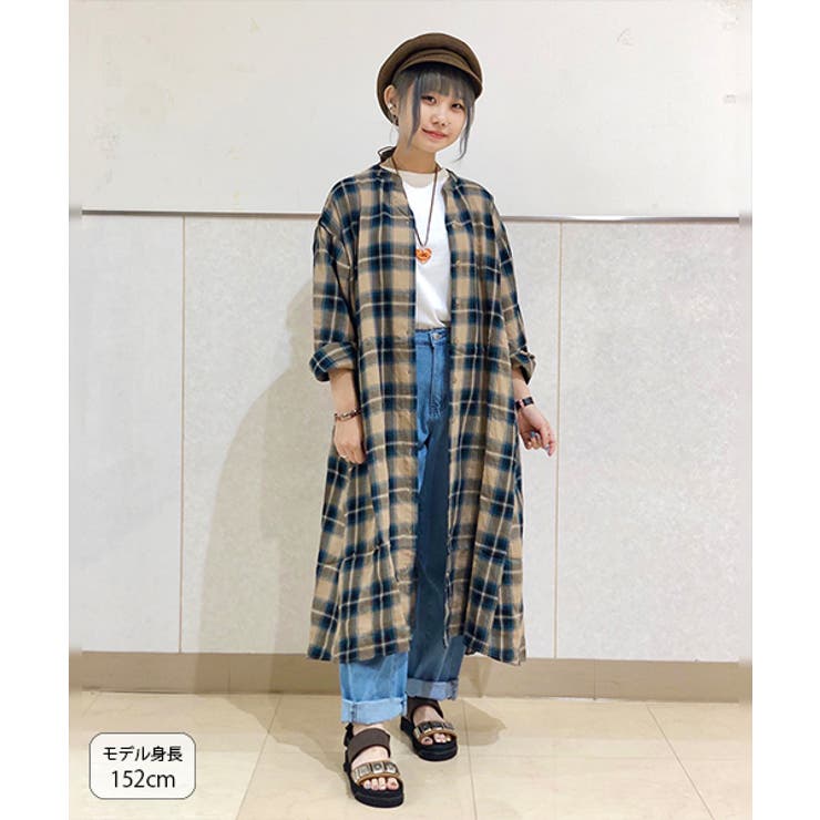 シャツワンピース ロングシャツ 羽織り[品番：TTKW0008339