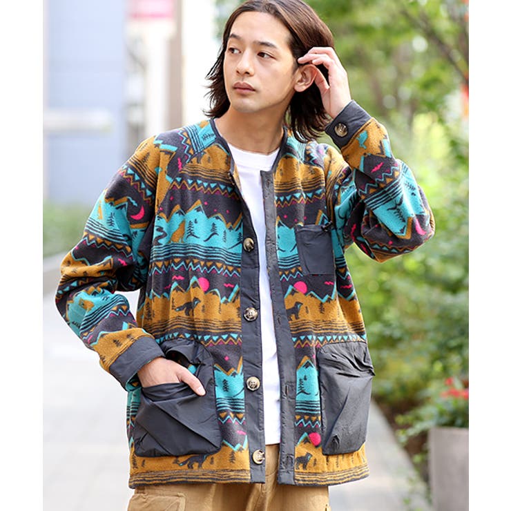 【極美品】プリーツプリーズ 羽織りカーディガン ポンチョ 派手 カラフル 総柄 cobmasterマイクロフリース総柄カーディガン 450204 チチカカ[品番