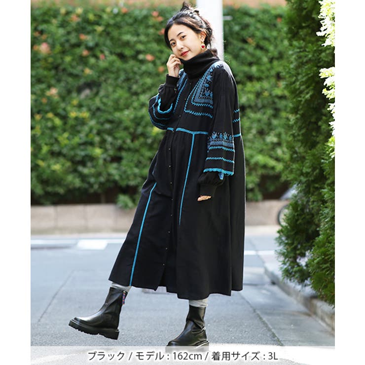 美品☆45R ブルーチェック ガーゼ ロングワンピース 羽織 FREE