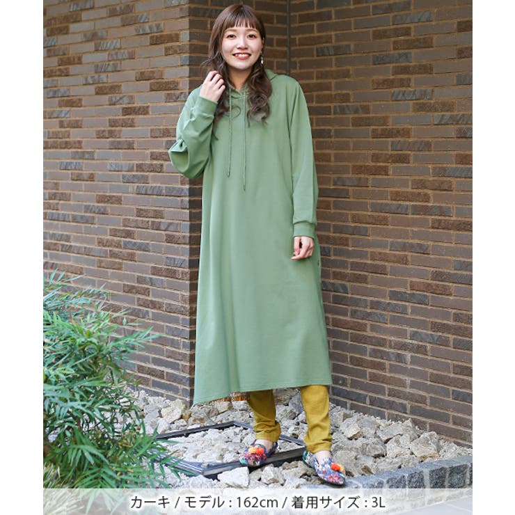 インゲホルグ★カーキ色ぱーカーワンピース パーカー ワンピース」に該当するグリーン・カーキ/緑色系の