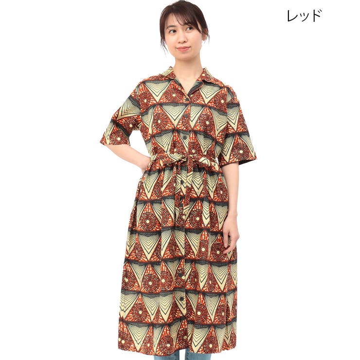ShantiShantiアフリカンプリントシャツワンピース[品番：TTKW0009891