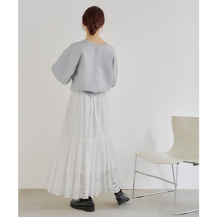 刺繍レースギャザースカート ボリューム感のあるフレアシルエットが可愛い ボトムス