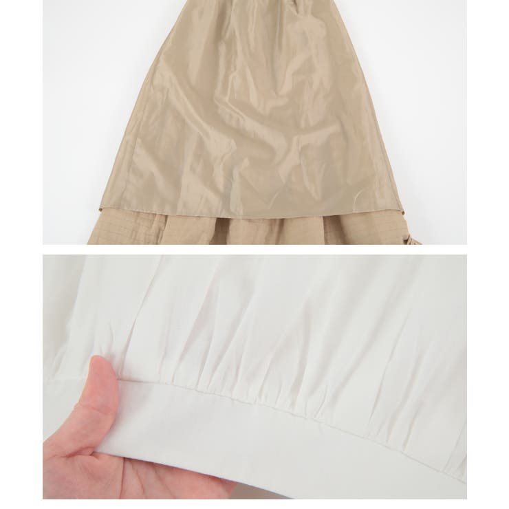 タックデザインギャザースカート 裾のフリルとティアードデザインが